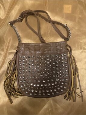 Studded Leather Crossbody Bag - Brown